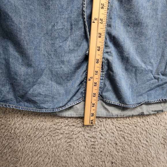 Paige Medium Denim Blue Chambray Dress Womens Medium Button Front Tie Waist Mini - Picture 12 of 13